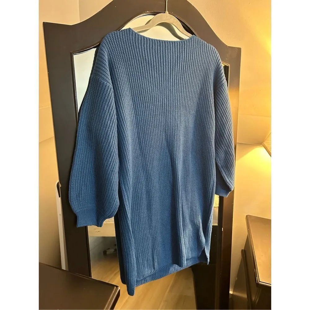 NEW Sweater Dress V Neck Knitted Pullover S Blue - Image 2