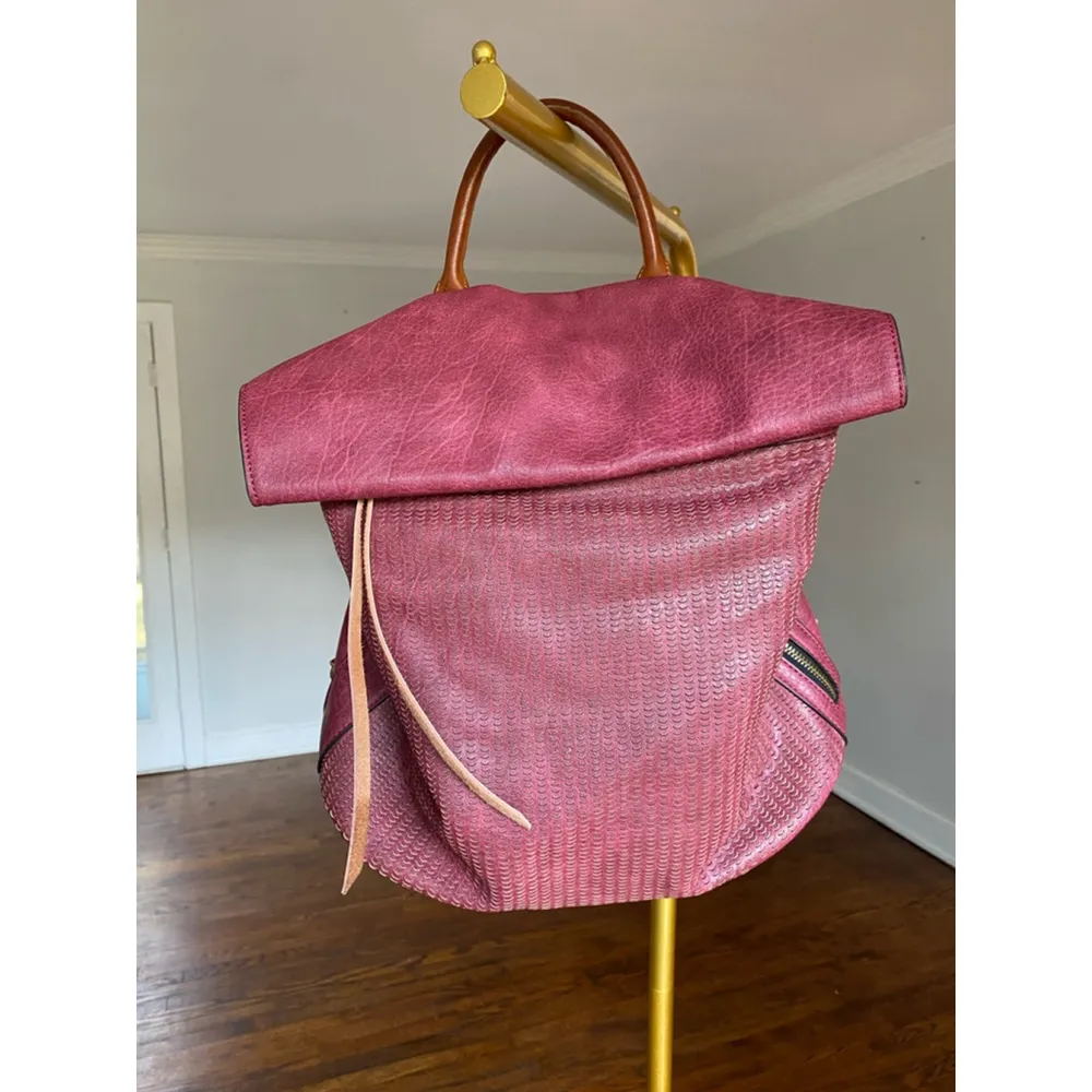 Mauve Leather Backpack Boho Zip Travel Office Streetwear Festival Indie Weekend - Image 4