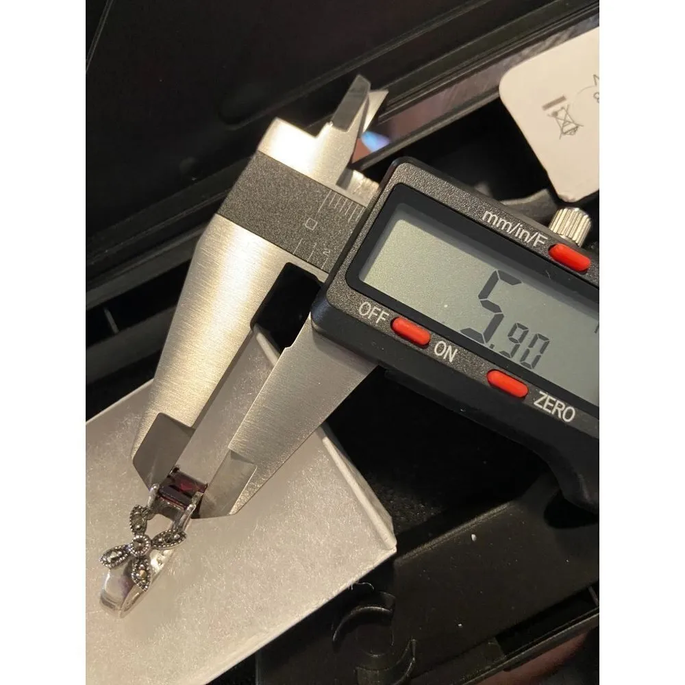 FAS 925 Vintage Deep Pink Square Cut Tourmaline Ring SZ 6 with Marcasite Flowers - Image 8