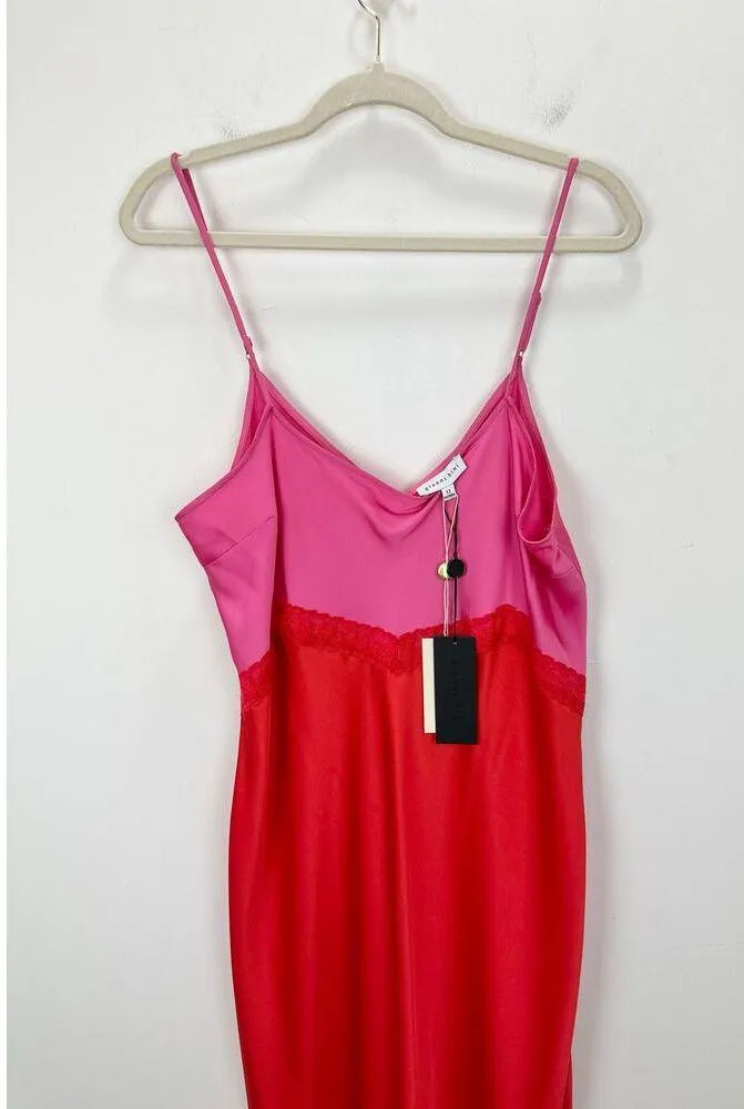 Gianni Bini DANNIJO Helena Satin Maxi Slip Dress Colorblock Pink Red US 12 NWT - Image 6