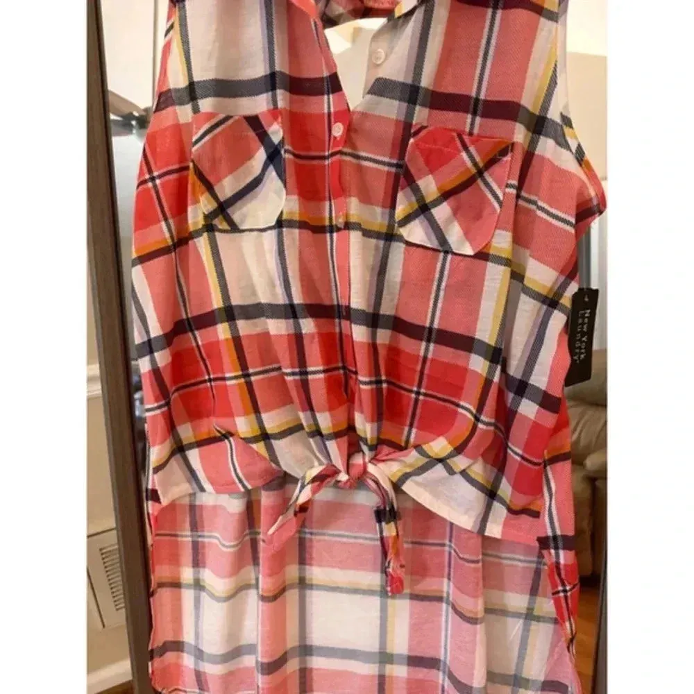Women's New York Laundry Red Plaid Shirt‎ Dress 1X - Image 3