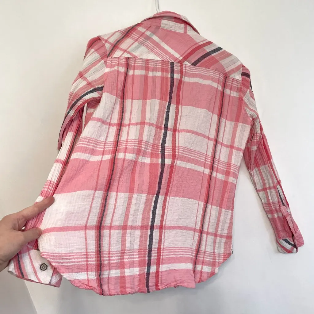 LOVESTITCH LOVE STITCH White Pink Coral Navy Plaid Long Sleeve Button Down Shirt - Image 14