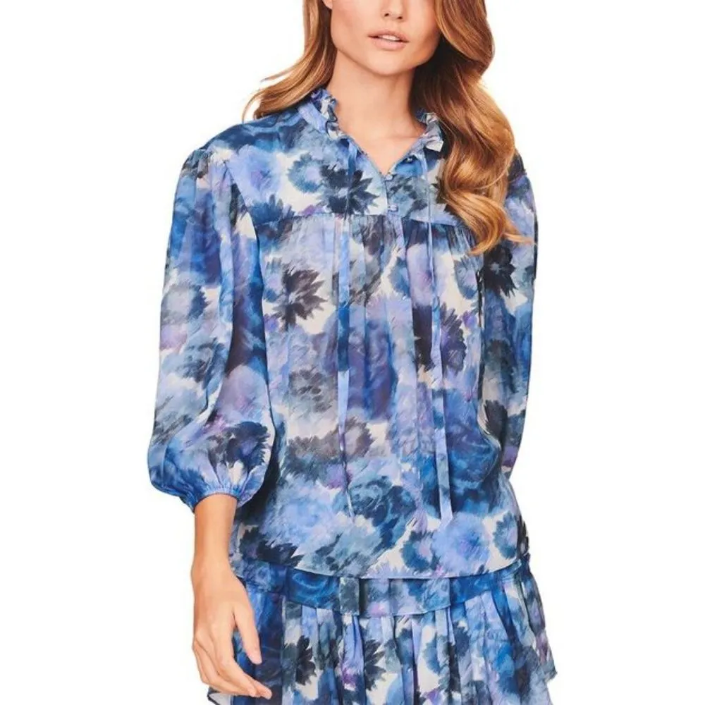 NWT LoveShackFancy Silk Gamela Blouse In Orchard Breeze - Image 4