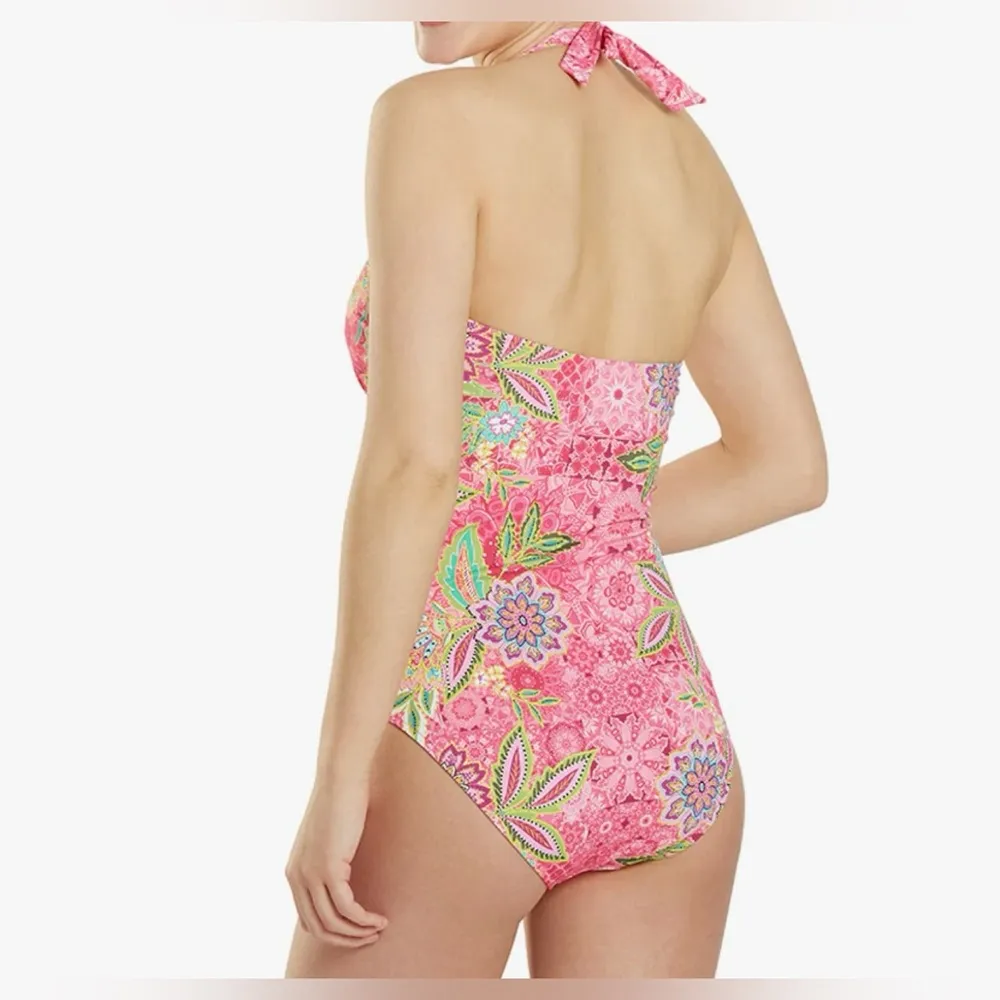 NWT Johnny Was Flamingo Twist One Piece - Pink Floral Swimsuit size Medium - Image 2