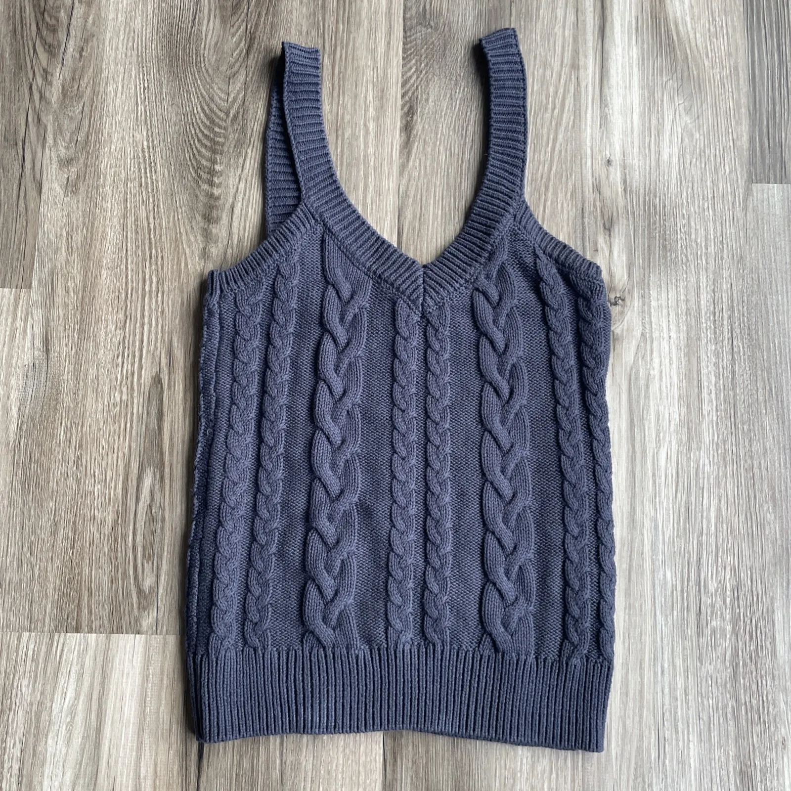 EVEREVE Cable Knit Cotton Tank Top Steel Blue Gray Size XS Fisherman Minimalist - Image 2