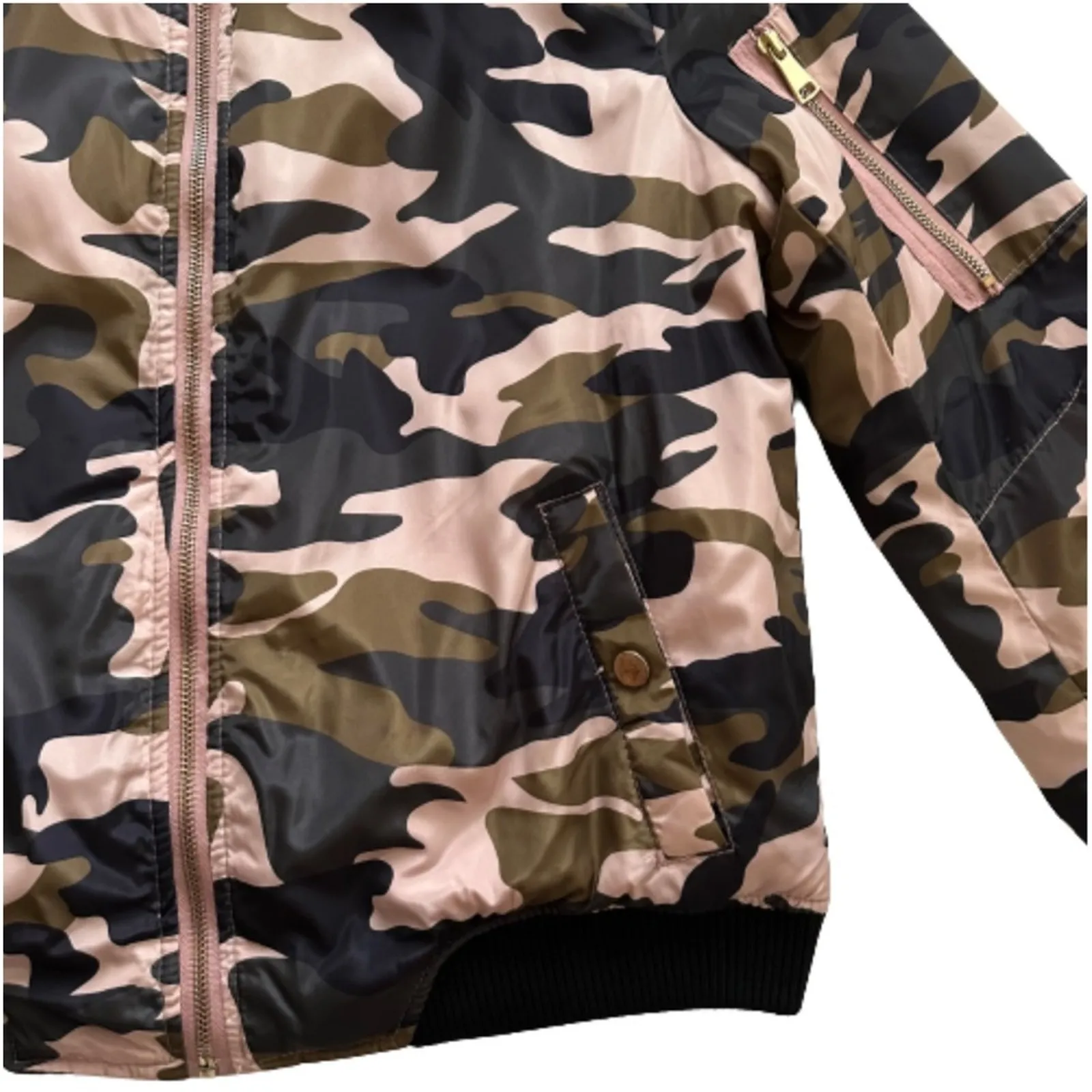 Miss London Jacket Coat Pink Olive Black Quilted Camouflage Bomber Coat Large - Image 8