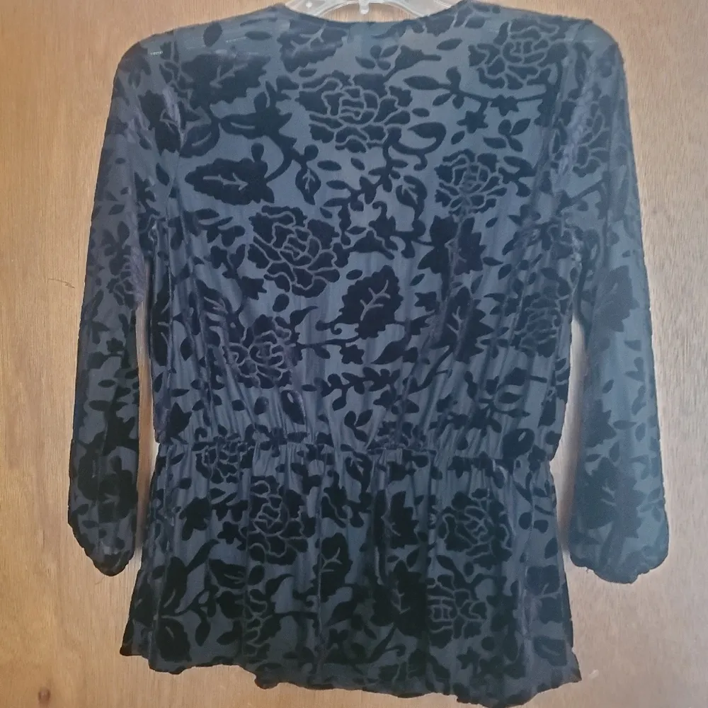 sheer flocked floral peplum blouse - Image 7