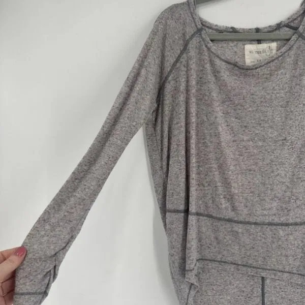 Free People Cloud Nine Boxy Long Sleeve Linen Blend Swing Tee Shirt Gray Size XS - Image 5