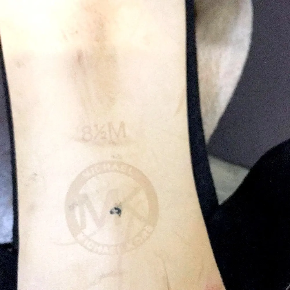 MK MICHAEL KORS Black Suede Peep Toe Gold Zipper Back High Heel Shoes Sz 8-1/2 - Image 7