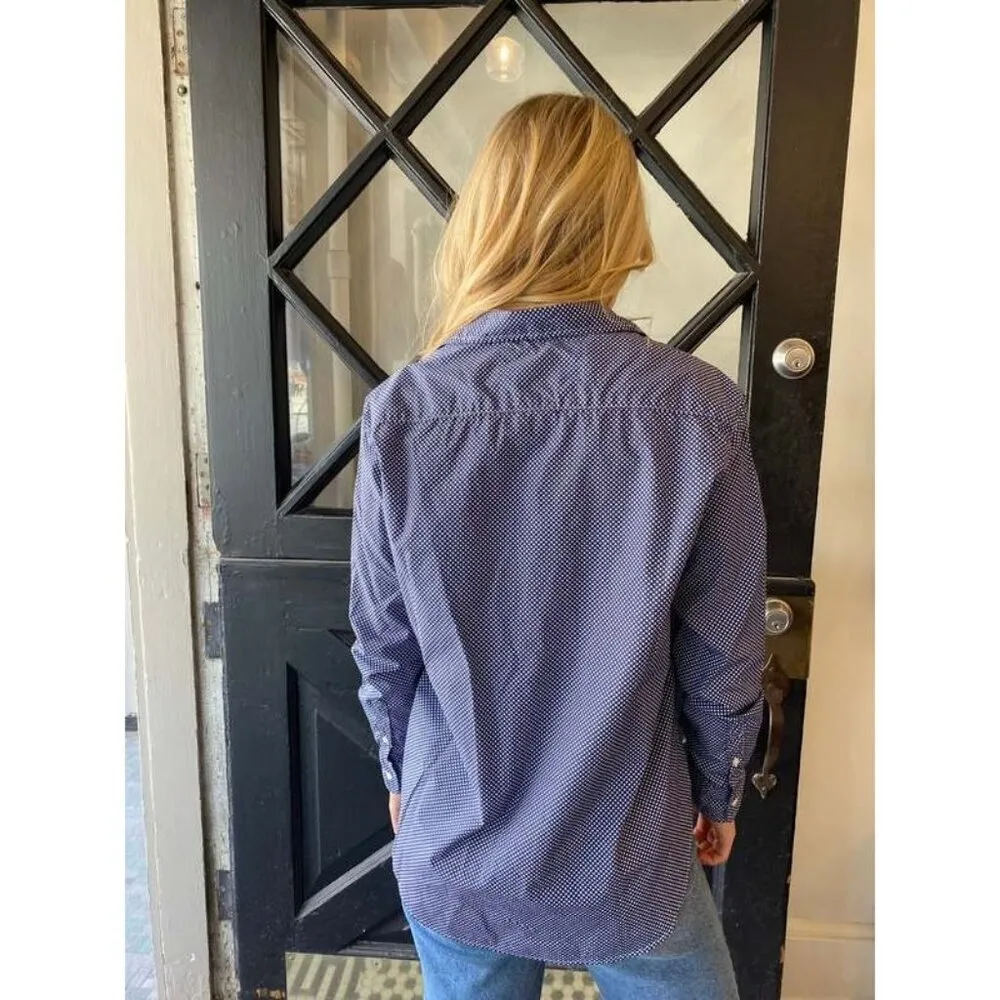 💕FRANK & EILEEN💕 Barry Woven Button Up Blouse - Navy Polka Dots Print Small - Image 7