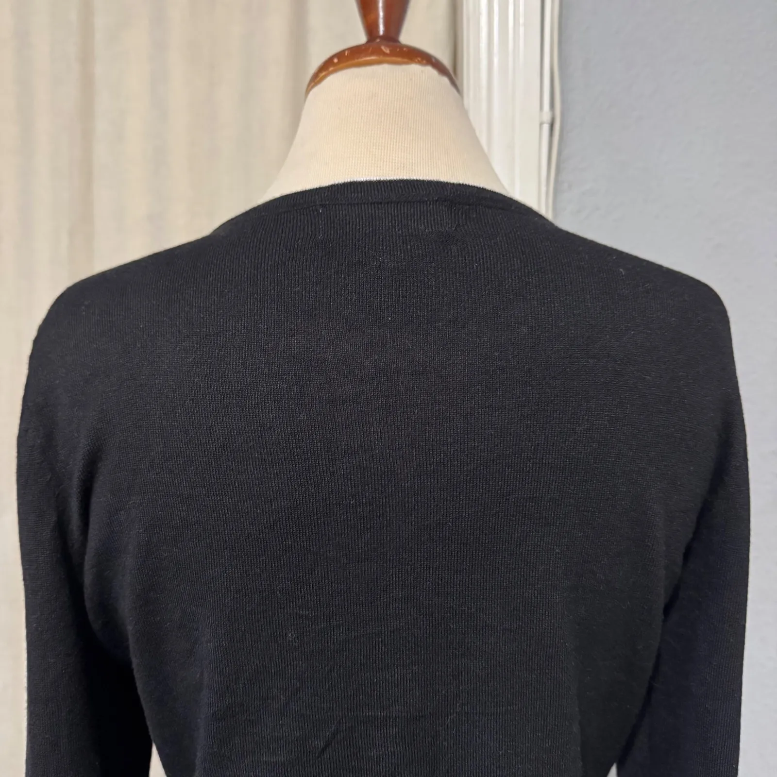 Karen Scott Petites Black White Trim Crew Neck Button Front Old Money Cardigan M Size undefined - Image 7