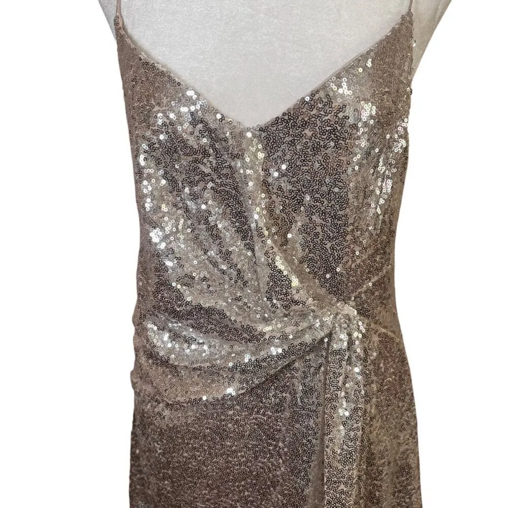 Silver Sequin Mini Cocktail Dress Faux Wrap Party Festive Slinky Sexy Y2K Sz XS - Image 8