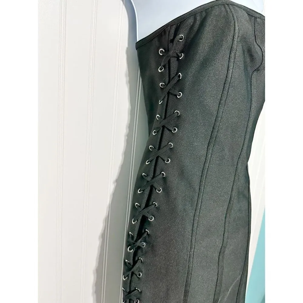By the Way. Mimi Lace Up Strapless Dress Black Lace-Up Bandeau Corset Mini Small - Image 8