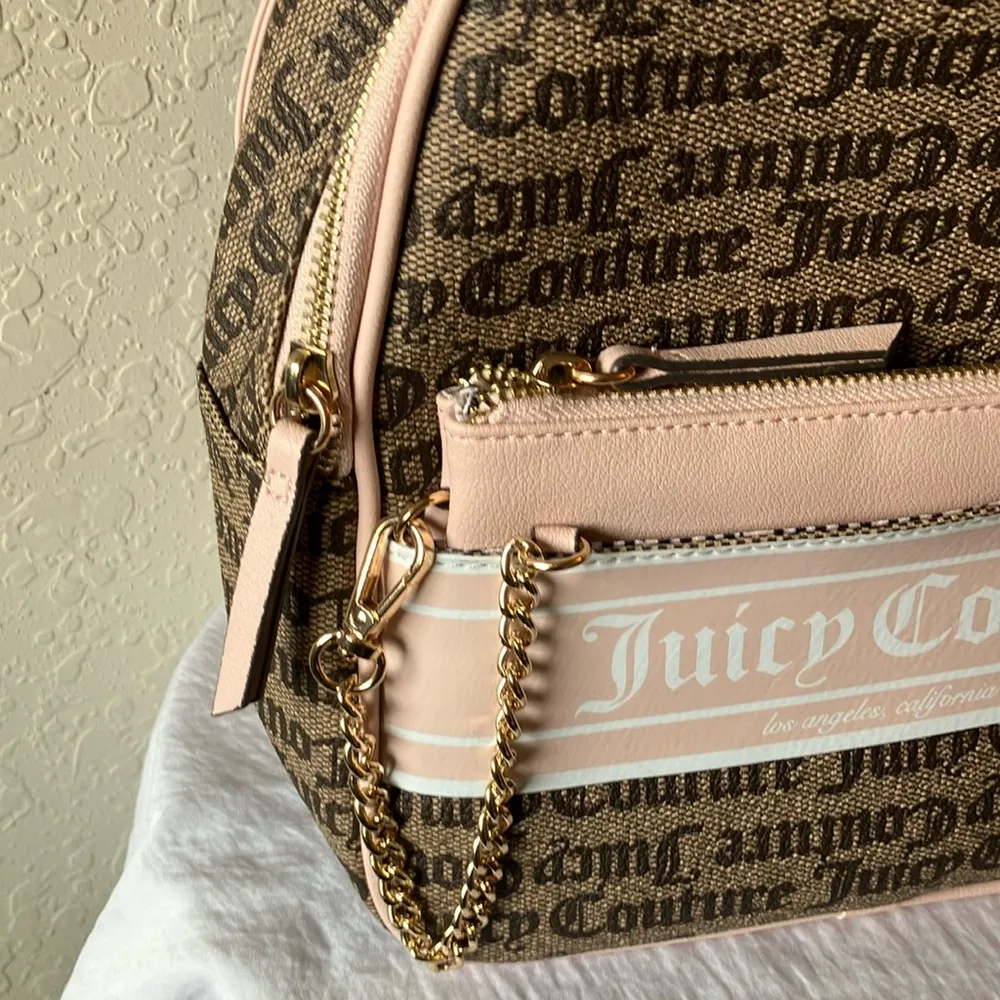 Juicy Couture Brown & Light Pink Backpack- extra pouch- Gold Tone - Image 14