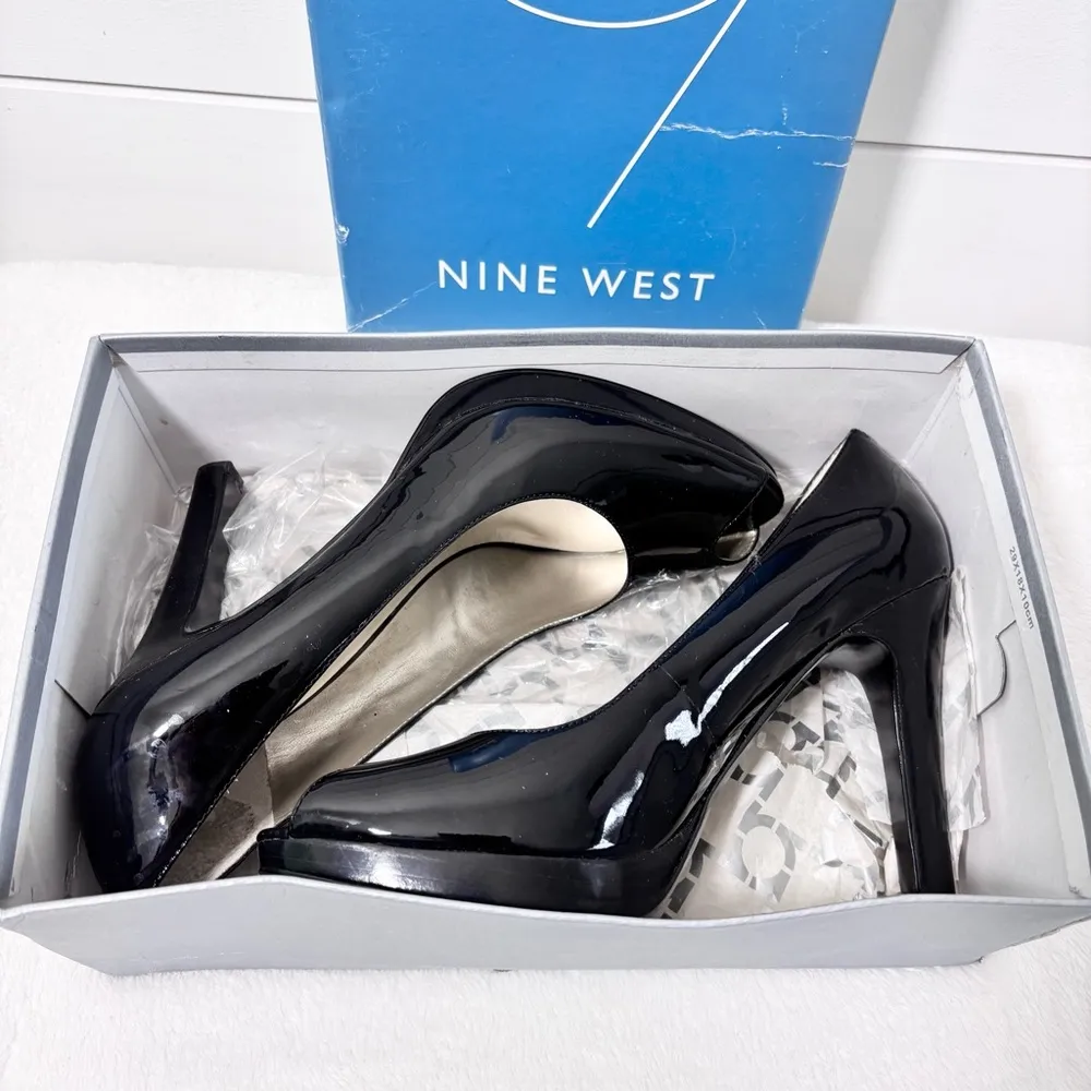 Nine West Black Peep Toe Heels Patent Upper Leather Open Toe Heels Pumps Size 9M - Image 12