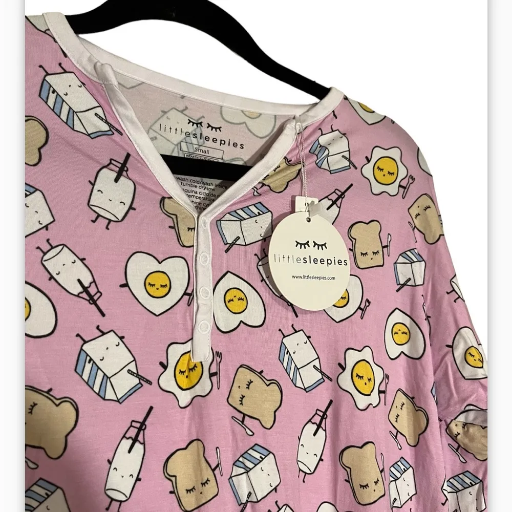 NWT little sleepies Pink Breakfast Buddies women Pajama Top size S - Image 6