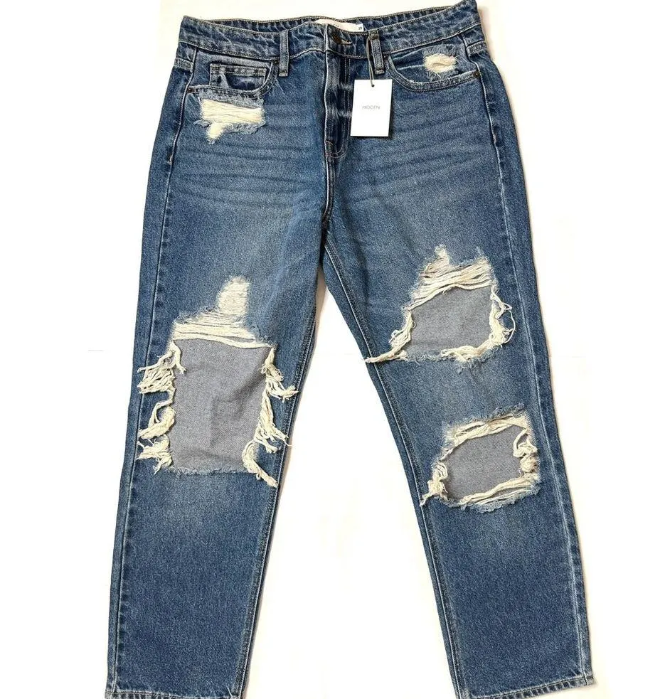 Hidden Bailey Boyfriend Denim Dark Wash Destructed Jeans Sz 29 Women - Image 3
