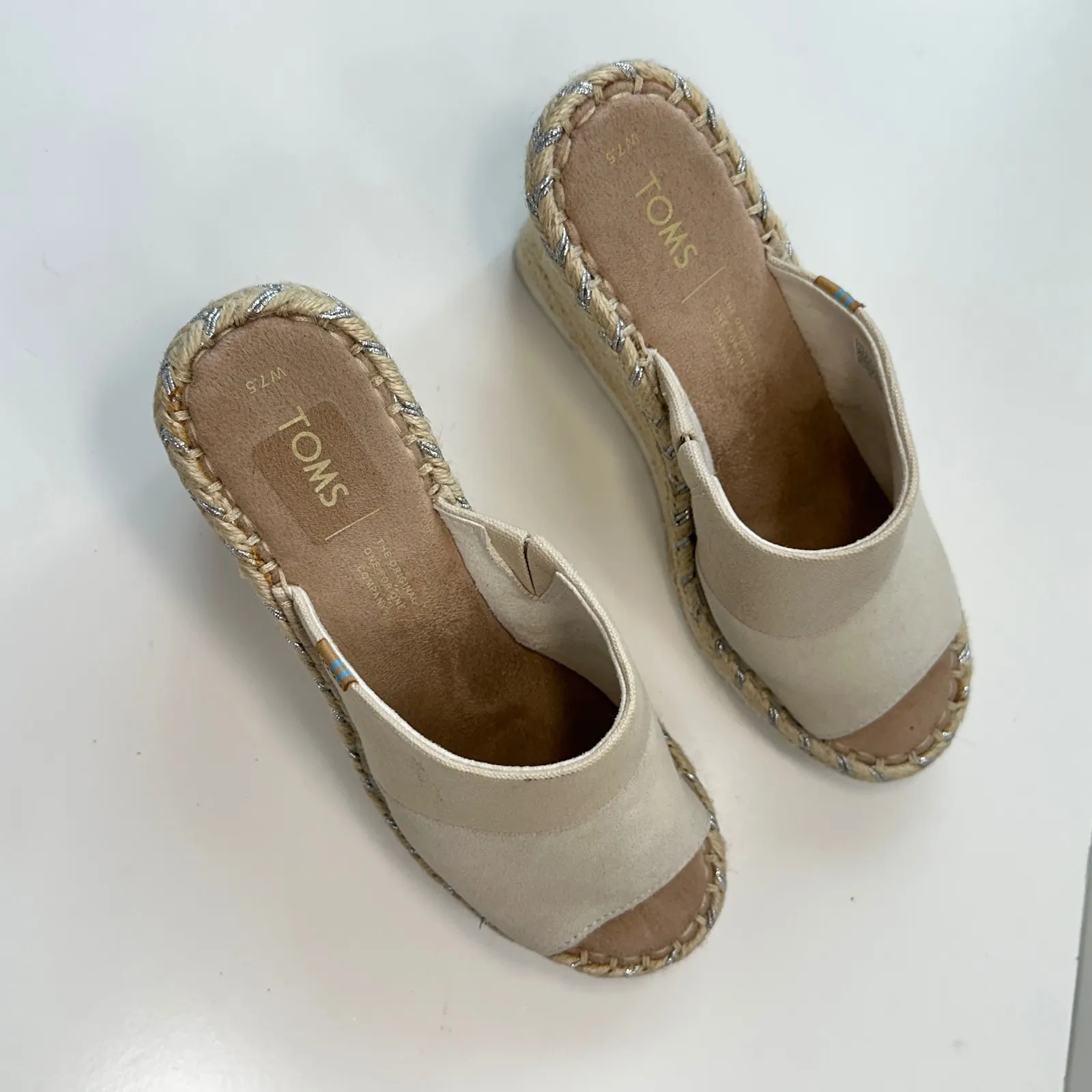TOMS Espadrille Wedge Sandals Platform Slides Neutral‎ Casual Women's Size 7.5 - Image 6