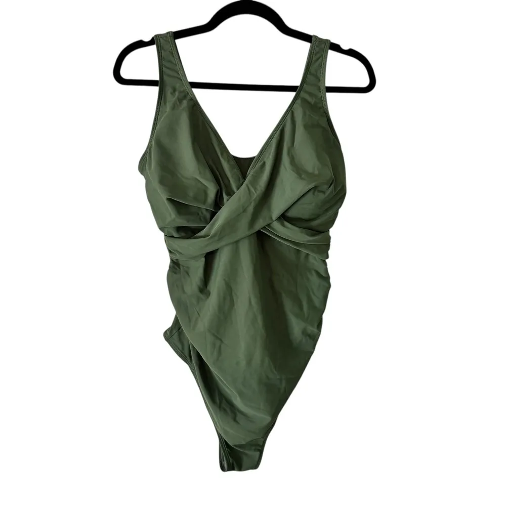 SummerSunshine Maternity Swimsuit Crisscross Tummy Control One Piece L Green Size L - Image 8