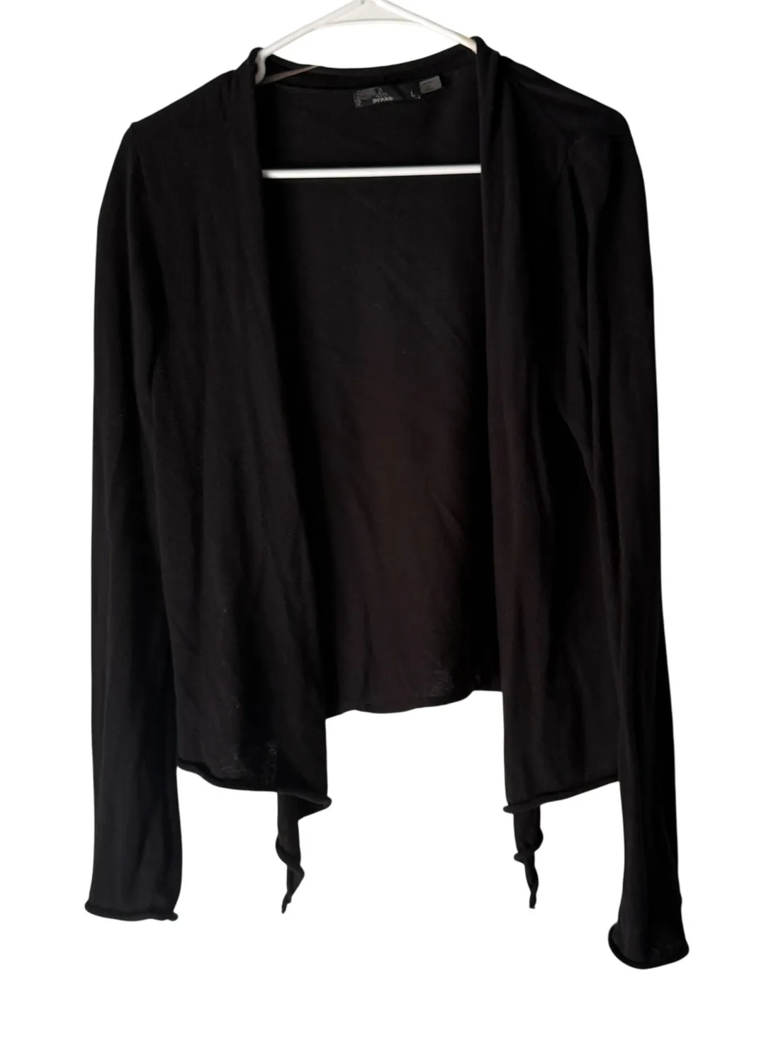 Prana Black Tie Front Open Cardigan Lightweight Cotton Blend Women's L - Image 1