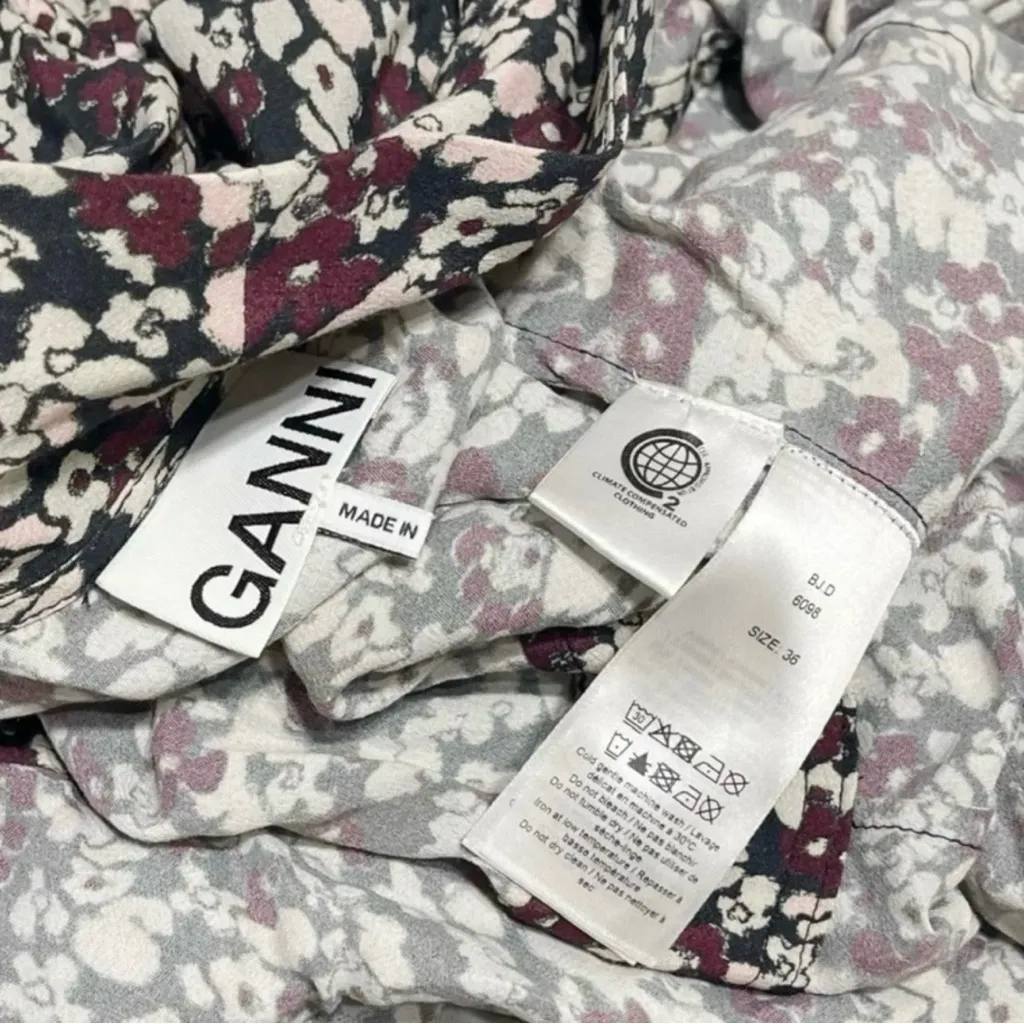 GANNI Printed Crepe Wrap Midi Dress, Red, FR36 - Image 12