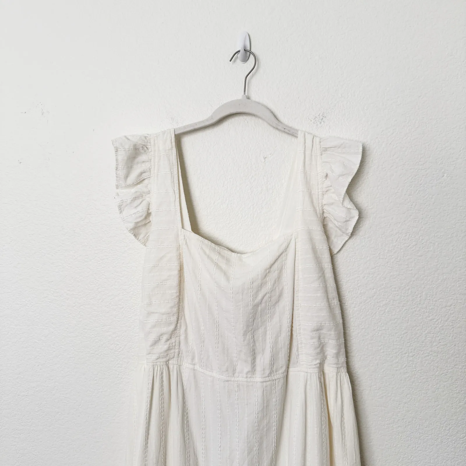 [Madewell] Cream Ruffle Strap Textural Striped Tiered Midi Dress Cutout Back 2X - Image 6