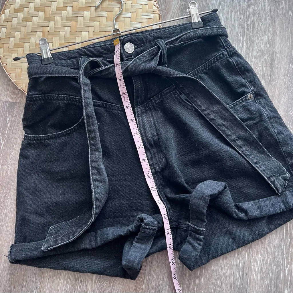 Zara black high rise denim‎ shorts w/ waist tie - Image 4