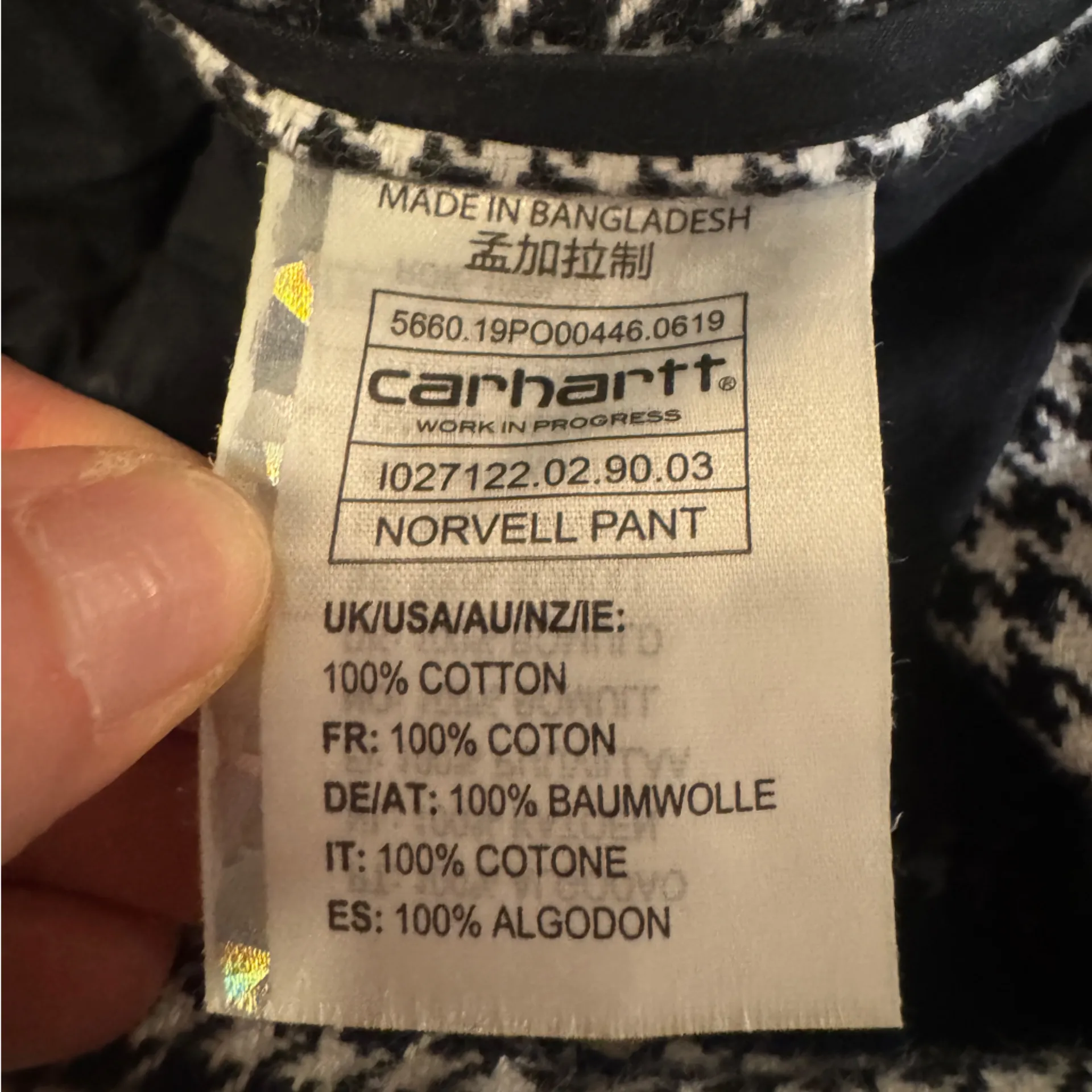 Women’s Carhartt Black and White Checkered Pants - Image 4