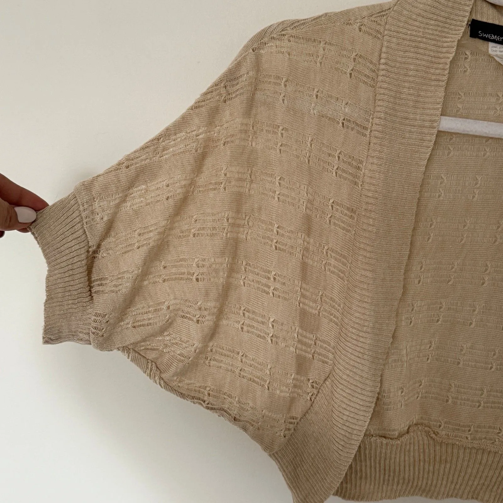 VTG Y2K Sugar Project Open Front Knit Batwing Bolero Crop Cardigan USA Sz M Size M - Image 3