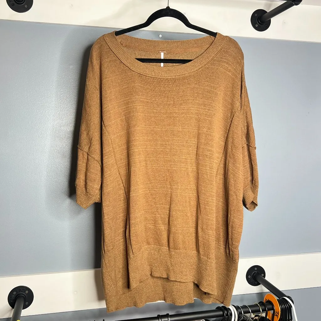 Free People Work From Home Sweater Tee Oversized Boho Slouchy Tunic Top Size M - Image 2