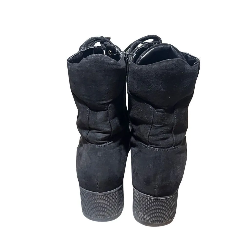 Nasty Gal Black Suede Faux Leather Tie Up Combat High Top Heeled Boots size 7 - Image 4