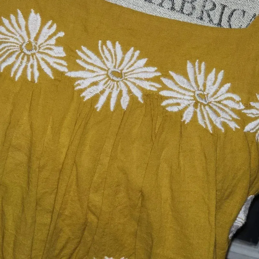 Madewell Womens Mustard Yellow Floral‎ Embroidered Butterfly Top Blouse XS - Image 3