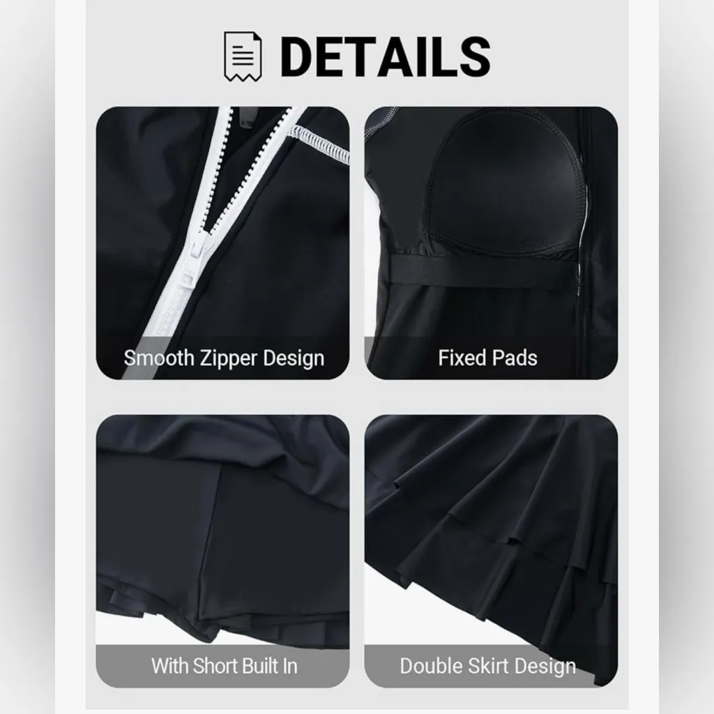 NEW Long Sleeve 1 Pc Rash Guard Modest Swimsuit Bathing Suit Skirt UPF 50 2X Black Size XXL - Image 5