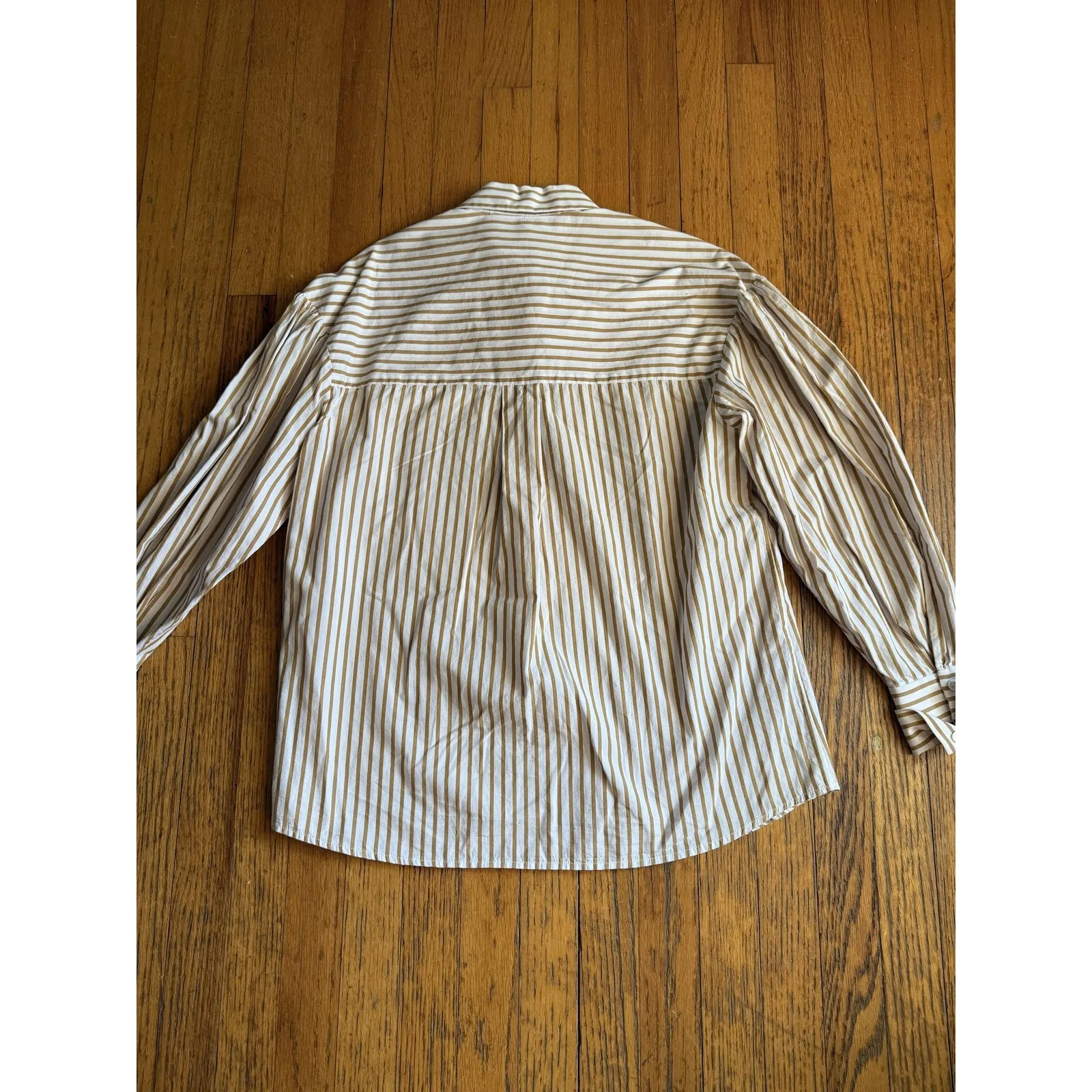 Tela Shirt Womens Small White Tan Stripe Made in Italy Camelia Pacha Cotton - Image 7