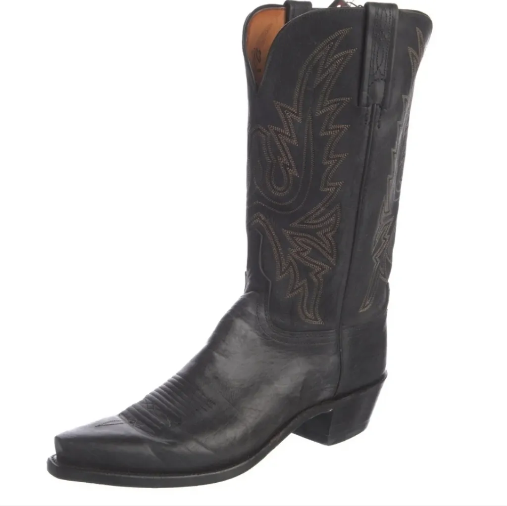 Lucchese 1883 Savannah Black Mad Dog Goat Leather Snip Toe Western Boots Size 10 - Image 2