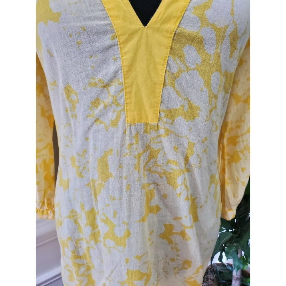 H&M Women's Yellow & White 100% Cotton V-Neck Long Sleeve Casual Blouse Size 14 - Image 3