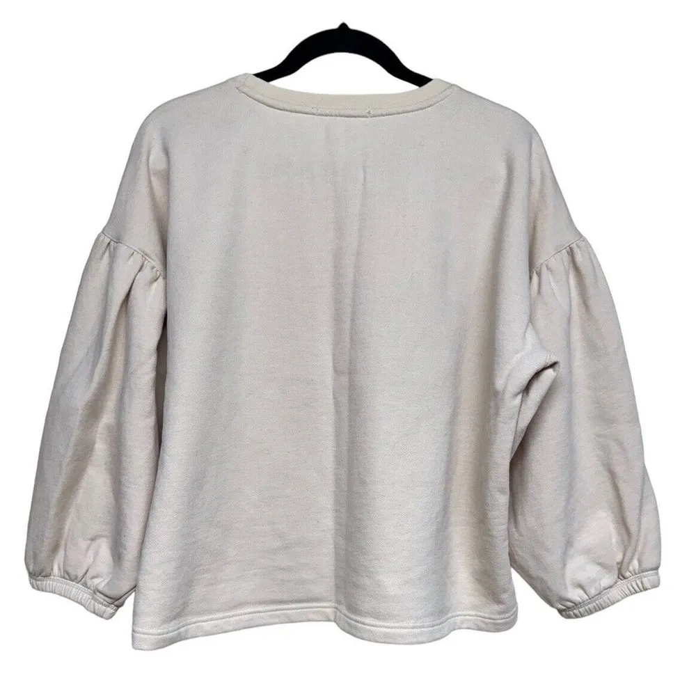Marine Layer Jace Puff Sleeve Sweatshirt in Antique White Women’s Size XL - Image 2