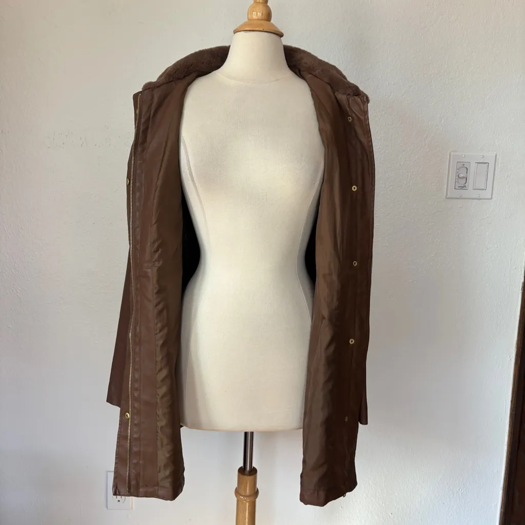 Baccini Brown Faux Leather + Fur Trim Coat - Image 6
