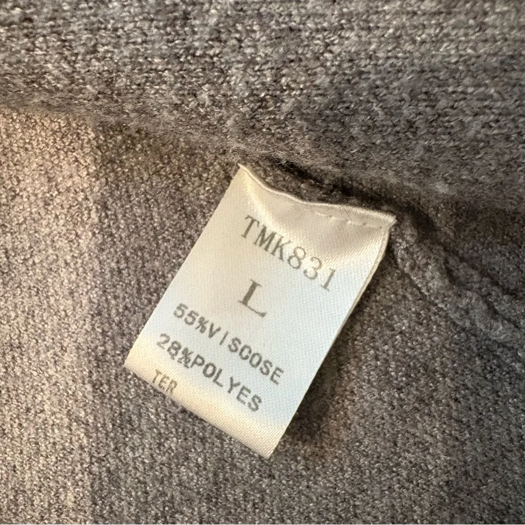 THML Fringe Trim Heather Gray Open Front Cardigan Sweater, Sz L - Image 13