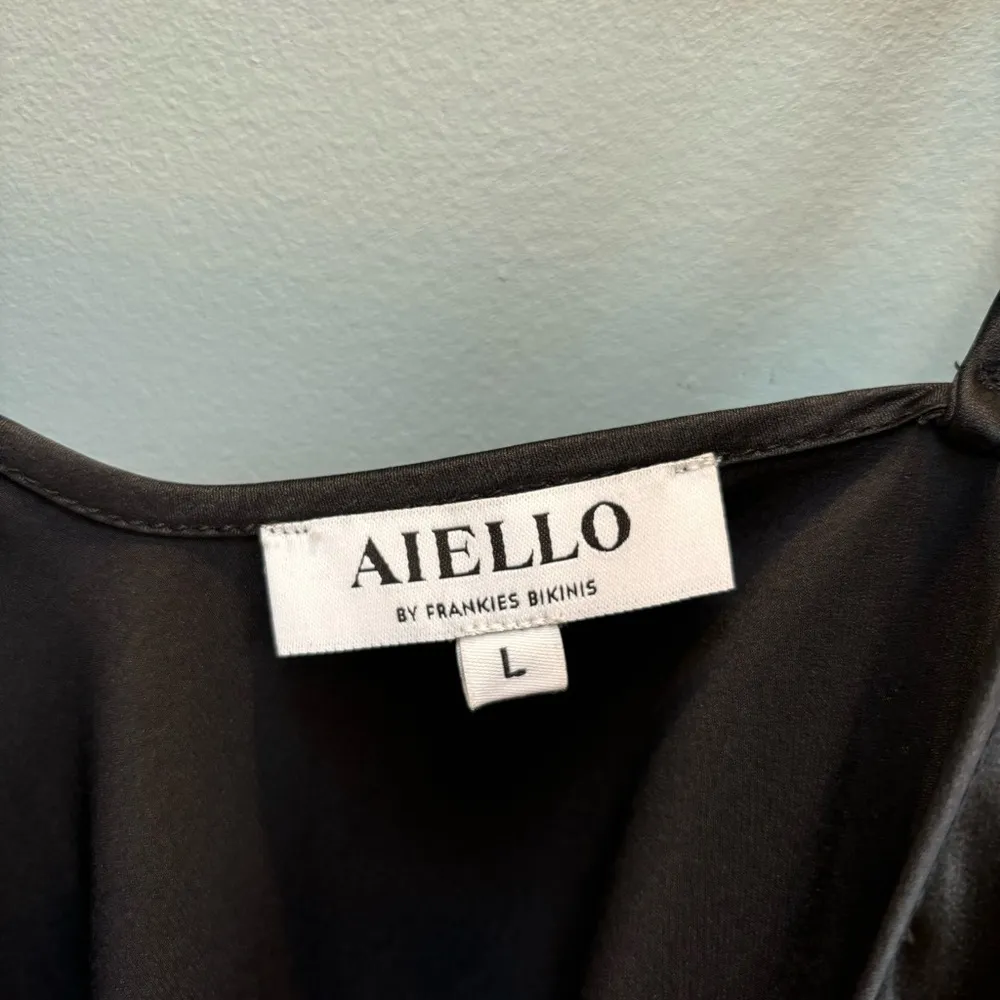 ALIELLO By Frankie’s Bikinis Black Silk Slip Dress Ruched Side L - Image 7