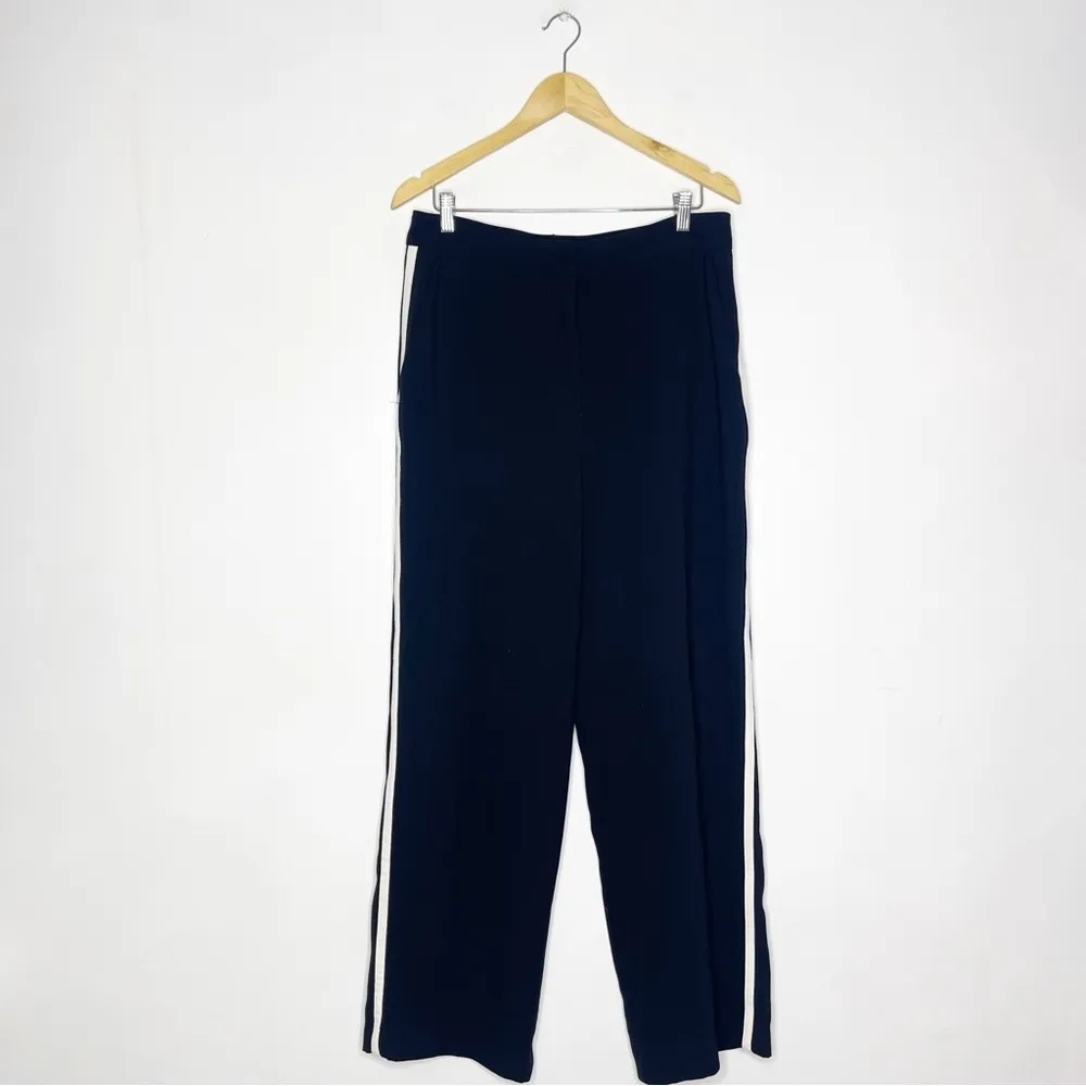 Jason Wu Women's Black Side Stripe Flat Wide Leg Trouser Dress Pants Size 10 - Image 2