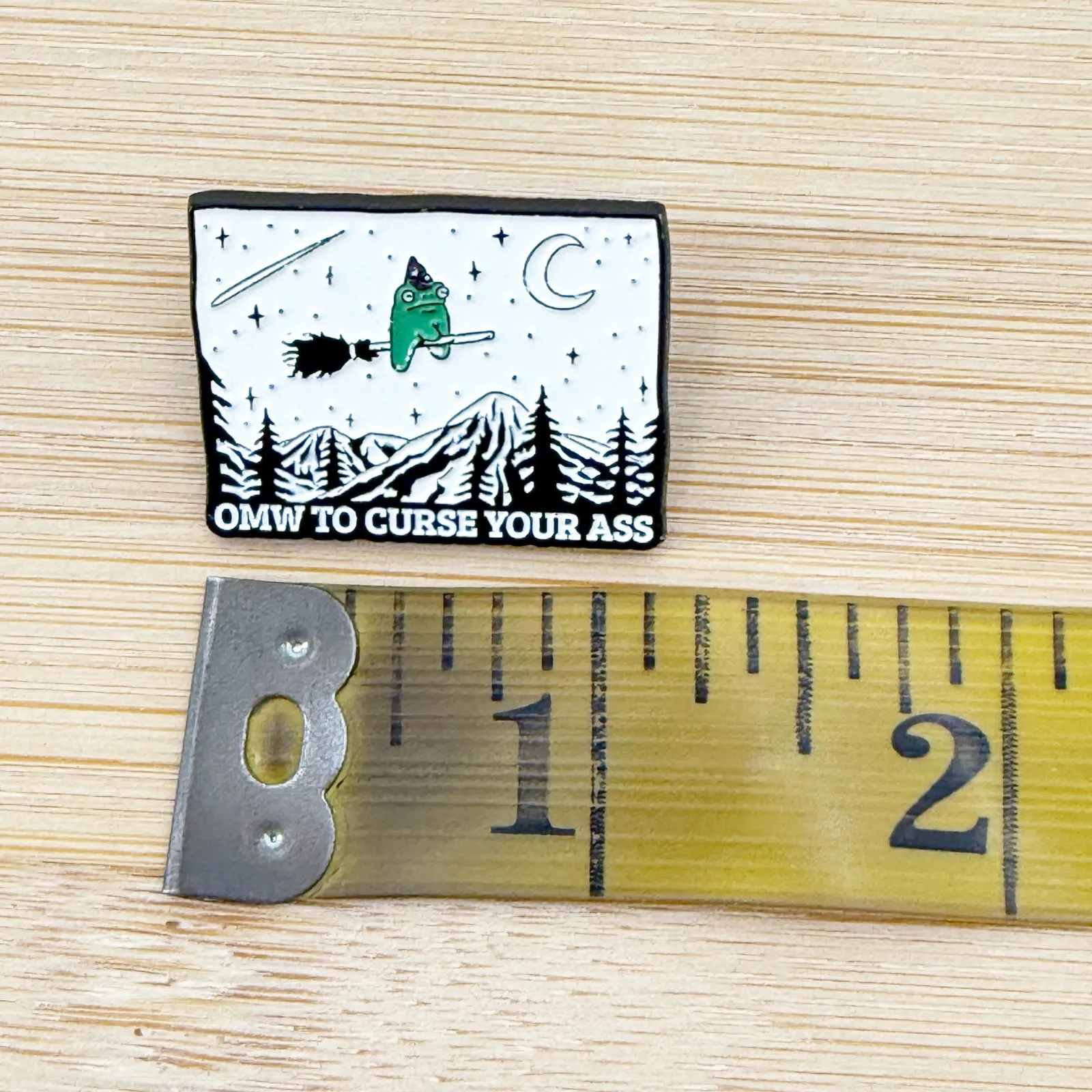 On My Way To Curse Your Ass Funny Witch Frog Enamel Pin White - Image 4