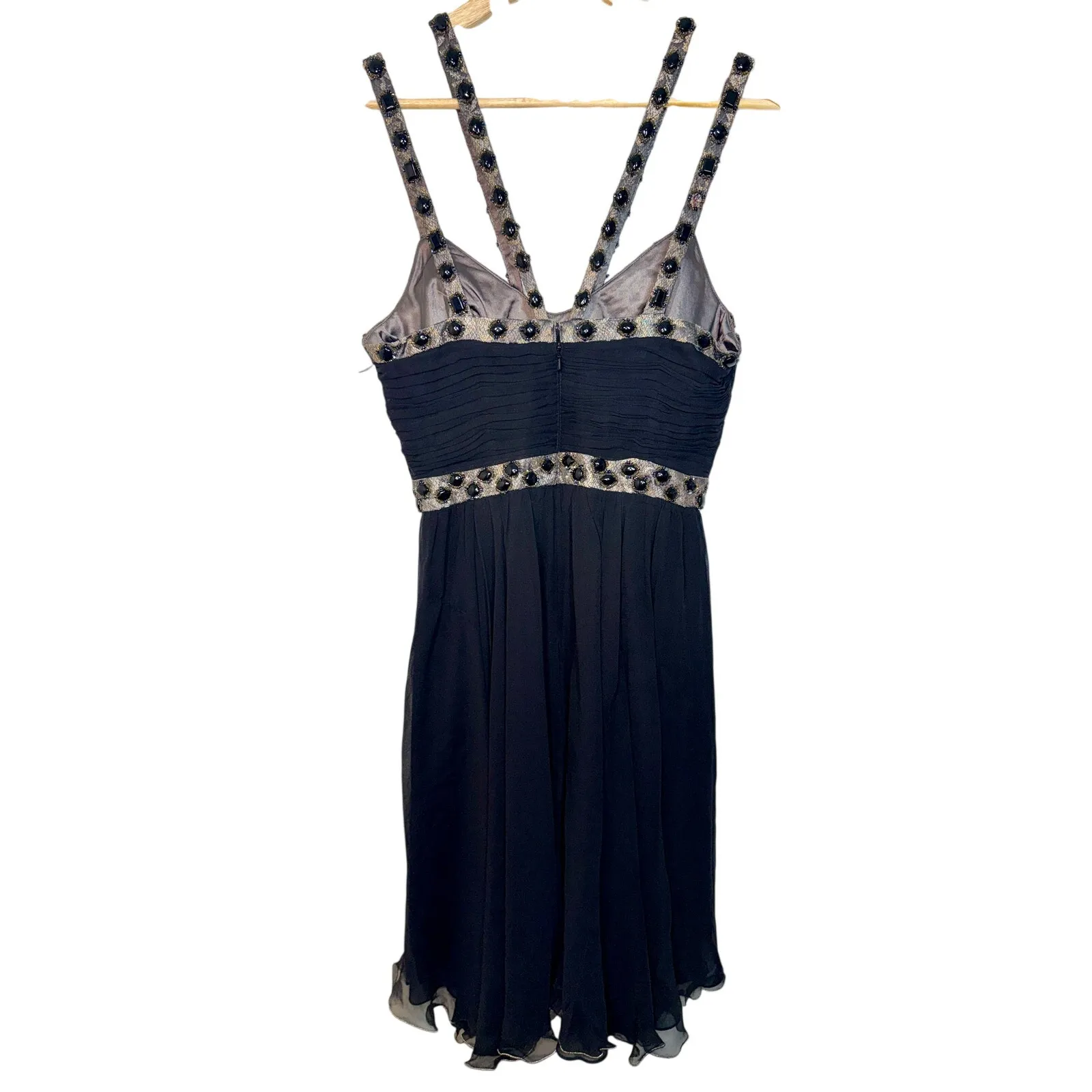 NEW Mandalay Black Gold Beaded Silk Formal Party Cocktail Mini Dress Womens 10 - Image 5