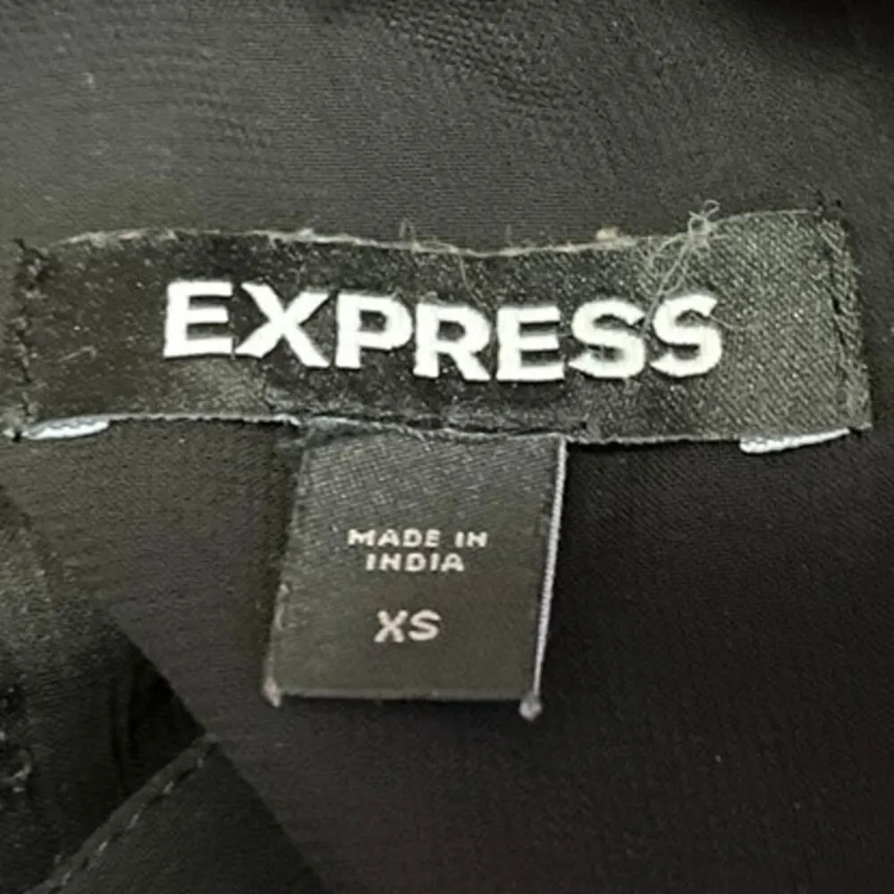 Express Black Dots Smocked Peplum Long Puff Sleeve Crew Neck Crop Blouse Top XS - Image 4