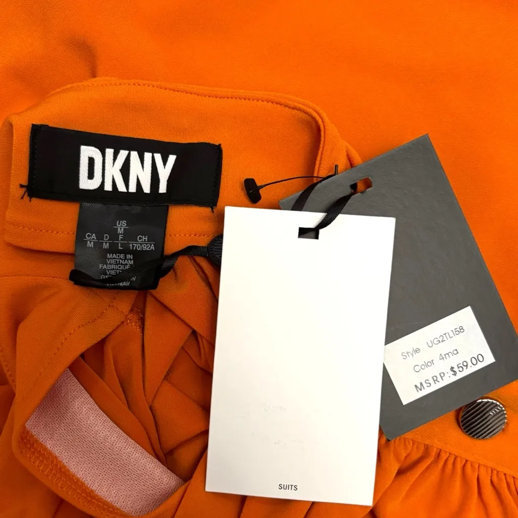 NWT DKNY Orange High Neck Mock Neck Silver Button Office Top – Medium - Image 7