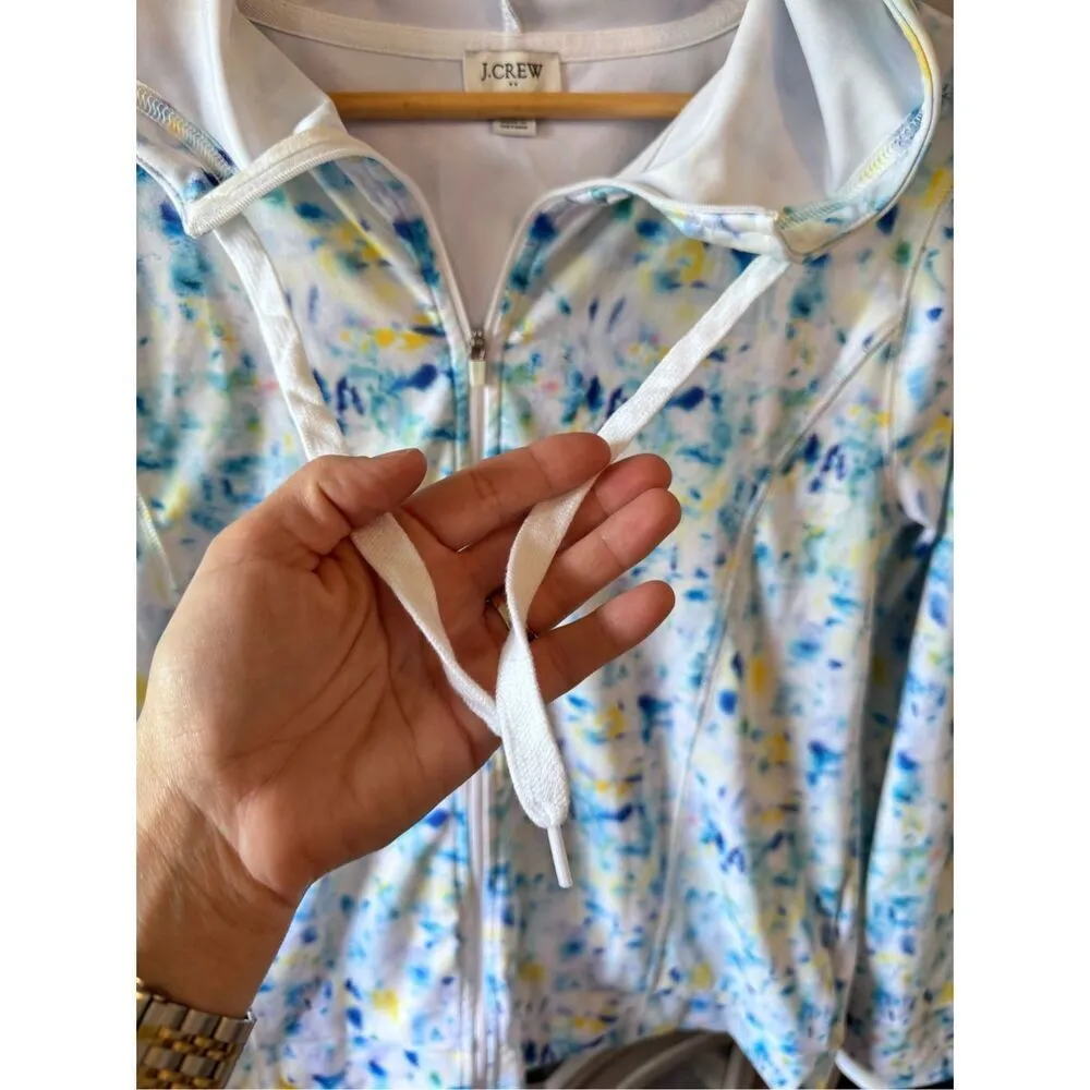 J. Crew Tie Dye Print Zip Front Active Hooded Sweatshirt Size Medium Blue - Image 5