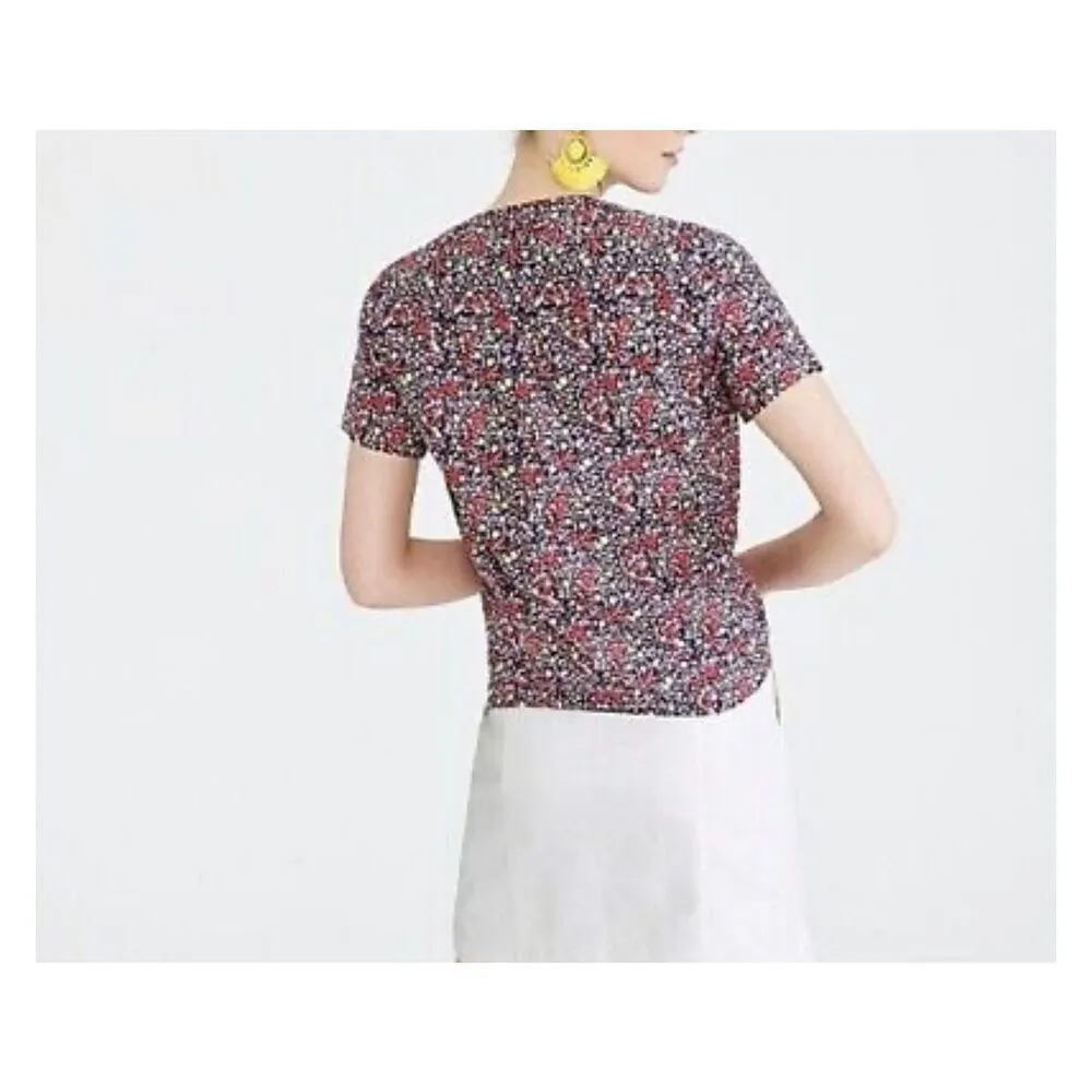 Womens J Crew Multi Floral Button Down Tie Front Split Neck Top - Image 3