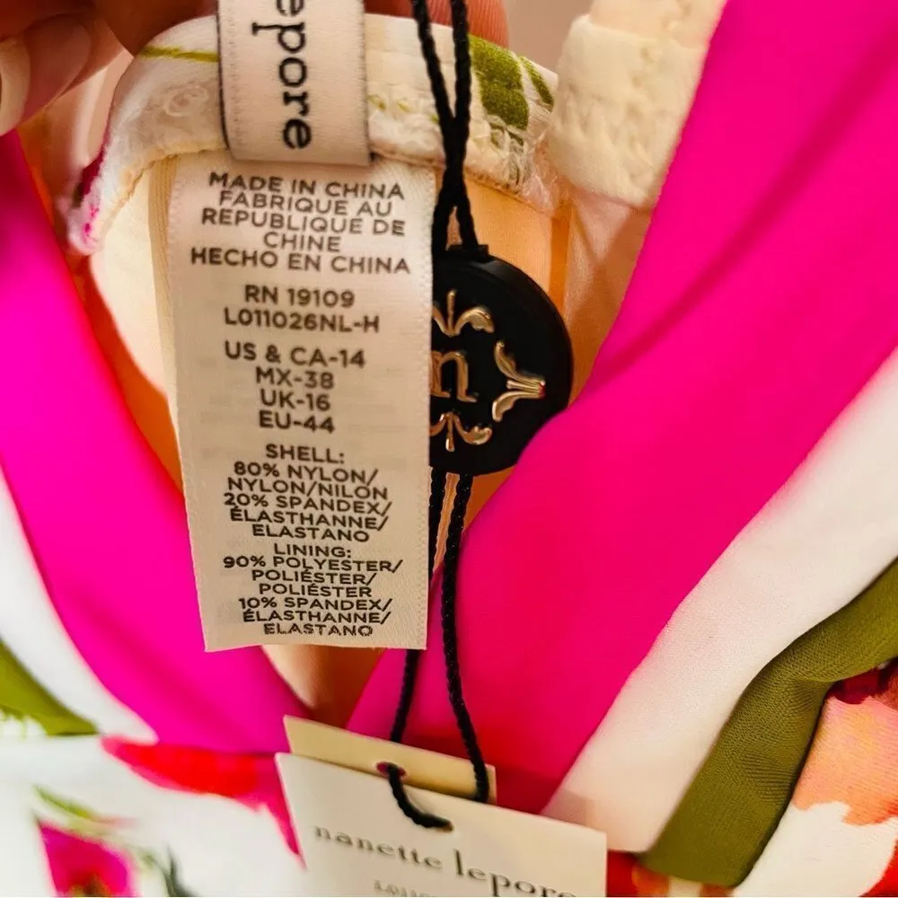 Nanette Lepore Deep‎ Plunge Floral One Piece Swimsuit Swim 14 Flower NEW - Image 6