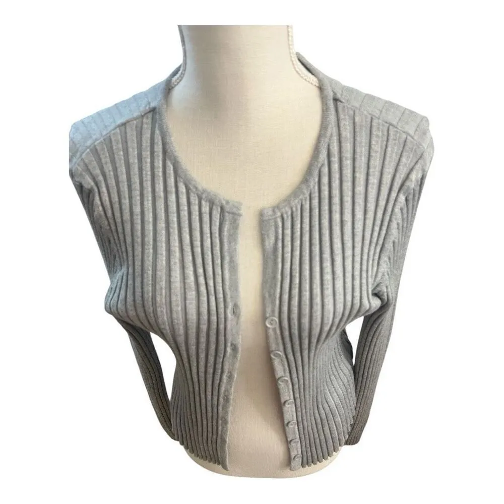 Forever 21 Women Plus Size 1X Knit Cardigan Sweater V-Neck Adult Crop Fit Gray - Image 2