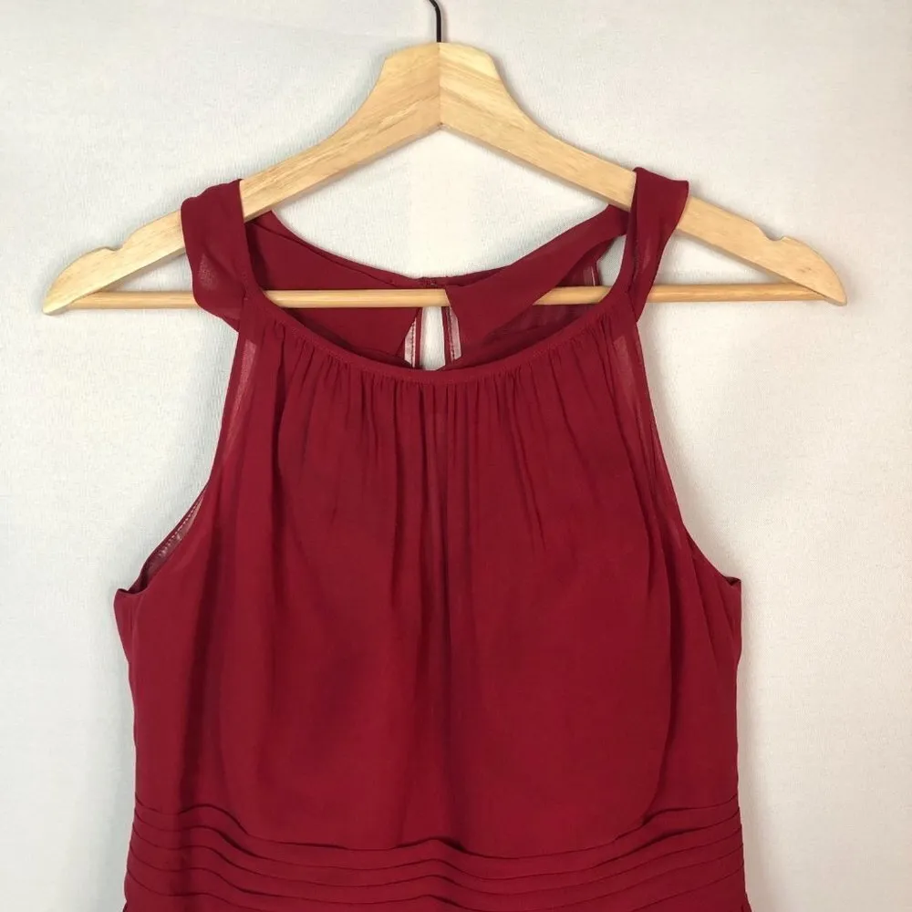 Azazie Red Short Bridesmaids Chiffon Skirt High Halter Neck Dress 6 - Image 3